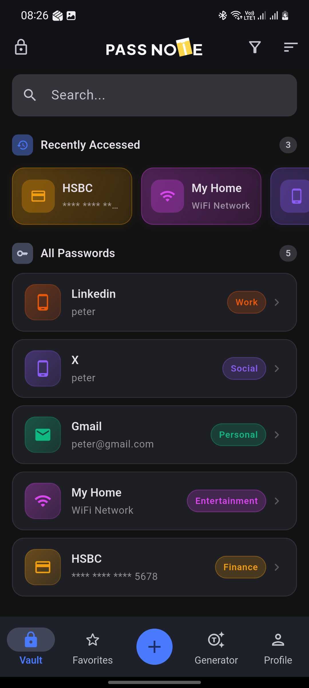 Sleek Vault Overview - Dark Mode
